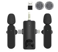 H18 Aggiornato 4-in-1 Microfono Lavalier Wireless Professionale per Registrazione Live Streaming YouTube Facebook Vlogging