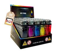 h2i - Accendini usa e getta, 50 pezzi, con ruota di frizione, altezza della fiamma regolabile, multicolore