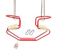 h2i Altalena Doppia in Metallo | Altalena a Gondola con Due Sedili in Legno e Corde Regolabili | Altalena a Barca con Moschettoni Inclusi | Altalena per Bambini da Esterno | Rossa