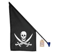 h2i Bandiera dei pirati, 42 x 30 cm, con asta di plastica, bandiera con motivo teschio, accessorio resistente alle intemperie, per casetta dei giochi, torre di gioco e scalata, decorazione pirata per