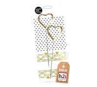 h2i - Candele magiche a forma di cuore di colore oro o argento, Cat F1 (6 pezzi color oro)