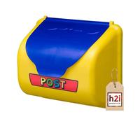 h2i Cassetta delle lettere per bambini per casetta dei giochi e torre dei giochi, accessori per torre da arrampicata, cassetta delle lettere per bambini, con materiale di fissaggio, giallo/blu