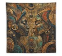 H3B8U2Y5 Abstract Africano Faces Arazzo da Parete, Earth Tone Geometry