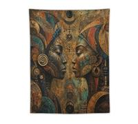 H3B8U2Y5 Abstract Africano Faces Arazzo da Parete, Earth Tone Geometry