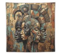 H3B8U2Y5 Africano Maschera Portraits Arazzo da Parete, Earth Tone Pattern