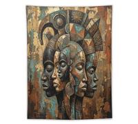 H3B8U2Y5 Africano Maschera Portraits Arazzo da Parete, Earth Tone Pattern