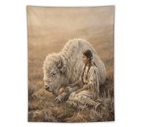 H3B8U2Y5 Bianco Bufalo Donna Prairie Arazzo da Parete, Open Grassland