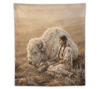 H3B8U2Y5 Bianco Bufalo Donna Prairie Arazzo da Parete, Open Grassland