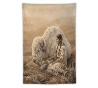 H3B8U2Y5 Bianco Bufalo Donna Prairie Arazzo da Parete, Stile Pittura a Olio