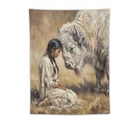 H3B8U2Y5 Bianco Bufalo Donna Rustic Arazzo da Parete, Native Prairie Legend