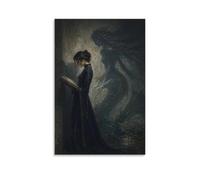 H3B8U2Y5 Donna che legge l'ombra del drago Quadro su Tela, Drago mitico