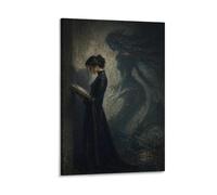 H3B8U2Y5 Donna che legge l'ombra del drago Quadro su Tela, Drago mitico