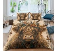 H3B8U2Y5 Highland Cow Rustic Portrait Set Copripiumino Set 3 Pezzi 3D