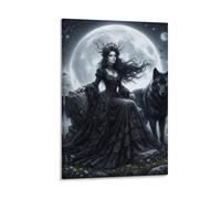 H3B8U2Y5 Luna Regina Lupo Oscuro Quadro su Tela, Animale del bosco