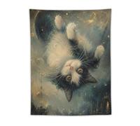 H3B8U2Y5 Upside Down Gatto Chiaro di Luna Arazzo da Parete, Expressive Eyes