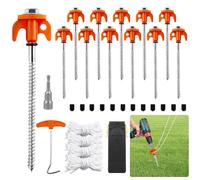 HA BIN 12x Picchetti per Tenda 20cm a Vite - Chiodi da Terra in Acciaio con Filettatura, Picchetti da Campeggio Antivento con Bussola Esagonale, Estrattore, Corde & Borsa - per Tende e Ombrellone