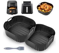 HA BIN 2 Pezzi Teglie Silicone per Friggitrice ad Aria 23cm - Contenitori e Accessori per Cosori 5,5L/6L/6,2L, Philips 2000 NA230 6,2L, Russell Hobbs 8L, Moulinex 5L/6,5L/7L, Cecotec 5,5L/6L