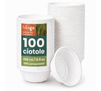 HAAGO 100 Ciotole di Canna da Zucchero Ecologiche Biodegradabili e Compostabili a Casa - Come le Ciotole di Carta, Ciotole Monouso per Cibi Caldi e Freddi - 350 ml