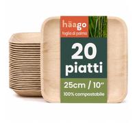 HAAGO 20 Piatti Quadrati Usa e Getta Eleganti in Foglia di Palma, 25 cm - per Cibi Caldi e Freddi, Feste e Barbecue - Compostabili, Microonde, Forno e Freezer, Effetto Legno e Bambù