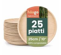 HAAGO 25 Piatti Usa e Getta Eleganti in Foglia di Palma, 25 cm - Piatti Rotondi per Cibi Caldi e Freddi, Feste e Barbecue - Compostabili, Microonde, Forno e Freezer, Effetto Legno e Bambù