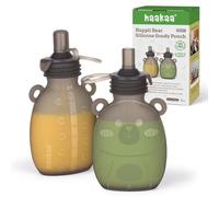 haakaa Happii Bear - Sacchetti riutilizzabili in silicone per alimenti per bambini, per puree, succhi di frutta, frullati e yogurt fatti in casa, perfetti per bambini e bambini, confezione da 2, 170 g