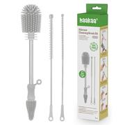 Haakaa Kit di spazzole in silicone per la pulizia della casa, per bottiglie e fessure, in silicone alimentare, lavabili in lavastoviglie (grigio)