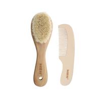 Haakaa Set Spazzola e Pettine per Neonati e Bambini - Setole Morbide in Lana Naturale e Manico in Legno, Cura Delicata dei Capelli del Bebè, Idea Regalo Perfetta, 2 Pezzi