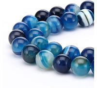 HAAMIIQII 35 Pezzi 10mm Naturale Blu Strisce Banded Agate Perline Rotonde Pietra Preziosa Sciolto Perline per Gioielli che fanno DIY Bracciale Collana