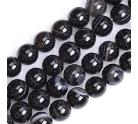 HAAMIIQII 35 Pezzi 10mm Naturale Nero Strisce Banded Agate Perline Rotonde Pietra Preziosa Sciolto Perline per Gioielli che fanno DIY Bracciale Collana
