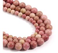 HAAMIIQII 35 Pezzi 10mm Naturale Rhodocrosite Perline Rotonde Pietra Preziosa Sciolto Perline per Gioielli che fanno DIY Bracciale Collana