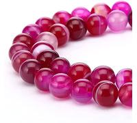 HAAMIIQII 45 Pezzi 8mm Naturale Fucsia Strisce Banded Agate Perline Rotonde Pietra Preziosa Sciolto Perline per Gioielli che fanno DIY Bracciale Collana
