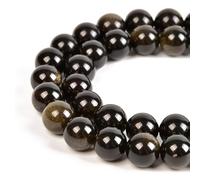 HAAMIIQII 45 Pezzi 8mm Oro Nero Naturale Ossidian Perline Rotonde Pietra Preziosa Sciolto Perline per Gioielli che fanno DIY Bracciale Collana