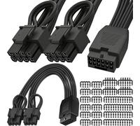 HAAMNING7 Cavo di prolunga splitter 12VHPWR, cavo di conversione da scheda grafica PCIE GPU da 16 pin femmina doppio a 8 pin (6+2) maschio, con set di pettini per cavi PC (19,5 cm/7,6")