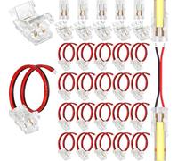 HAAMNING7 Kit connettore per strisce LED 2 pin 8 mm, 20 connettori senza saldatura con codino, 10 connettori trasparenti a scatto (senza cavo) per COB/SMD monocolore 2835 3528 da 12 V e 24 V