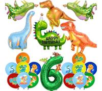 Haappy Bday - Decorazioni per feste per il 6° compleanno, in alluminio, con numero 6, per bambini e bambine, 6 anni, per compleanno, giungla, dinosauri, decorazione per feste a tema