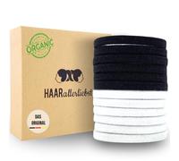 Haarallerliebst Set di 12 elastici per capelli da donna, piatti senza metallo, in cotone biologico e gomma naturale, in gomma nera e bianca per una forte tenuta, delicati su capelli e ambiente