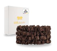 HAARallerliebst® Set di 4 elastici per capelli in seta 100% sottile, con scatola di cartone, elastici per capelli per tutti i giorni, senza danni ai capelli (marrone, sottile)