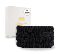 HAARallerliebst® Set di 4 elastici per capelli in seta 100% sottile, con scatola di cartone, elastici per capelli per tutti i giorni, senza danni ai capelli (nero, sottile)