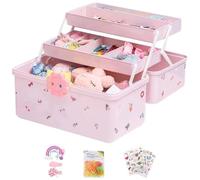Haarteil-Organizer für Mädchen - Süße 3-lagige Schmuckschatulle zur Aufbewahrung von Kinderschmuck | Wasserdichte Box mit 6 Aufklebern & 1 Pack Haargummis | Perfekt für Haarschmuck & Accessori