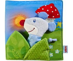 HABA 304211 - Libro in stoffa "Buona notte", molto divertimento per bambini dai 6 mesi in su, con topo come figura delle dita, ottimo regalo per nascita e battesimo