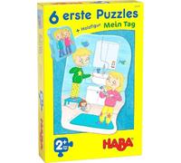 HABA 305235 - 6 primi puzzle - La mia giornata puzzle dai 2 anni in su, con pezzi extra large e statuetta in legno per giocare liberamente