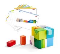 HABA 305463 - Gioco di letture 3D Mix di cubi, giocattolo in legno da mettere e impilare, 19 mattoncini in legno, 10 biglietti per la riproduzione, giocattoli dai 3 anni in su