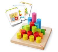 HABA Gioco a incastro, cilindro - Gioco di abilità motorie a partire dai 2 anni con 30 blocchi in legno colorati e 10 carte modello, giocattolo educativo per bambini - 2012246001