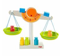 HABA HABA 302639 - Bilancia per negozio commerciale in legno con due vassoi per bilance in plastica, 5 pesi e 2 pesi di bilanciamento, giocattoli dai 3 anni in su