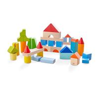 HABA I miei primi mattoncini - 46 mattoncini colorati in legno con sacchetto di cotone - Made in Germany - Per bambini a partire da 1 anno - Promuove le capacità motorie - 2010877001