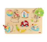 HABA Puzzle a presa Prime Parole - Puzzle in legno con grandi manopole per imparare le prime parole, scoprire i colori e riconoscere le forme, a partire dai 12 mesi - 2011813001