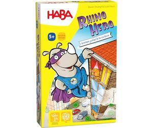 HABA Rhino Hero impilamento 3D Tavolo per bambini-2-5 Giocatori-5 Anni in su-Gioco d'azione per Tutta la Famiglia-Piccolo Formato, Multicolore, 302203