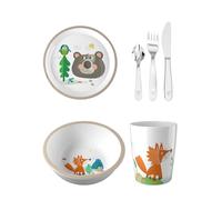 HABA Set di stoviglie unisex 4 ciotole, piatti, tazze e posate - Foresta - Taglia unica