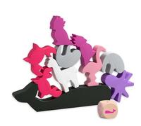 HABA Tier auf Tier Pink Edition - Elegante gioco di impilamento e dadi in legno con 25 animali alla moda, divertimento per tutta la famiglia, per bambini dai 4 al 201235200