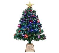 HABAGOU Mini albero di Natale artificiale da tavolo in fibra ottica, 61 cm, con stella, fiocco e palline, ornamento per la migliore decorazione della casa (61 cm, verde)